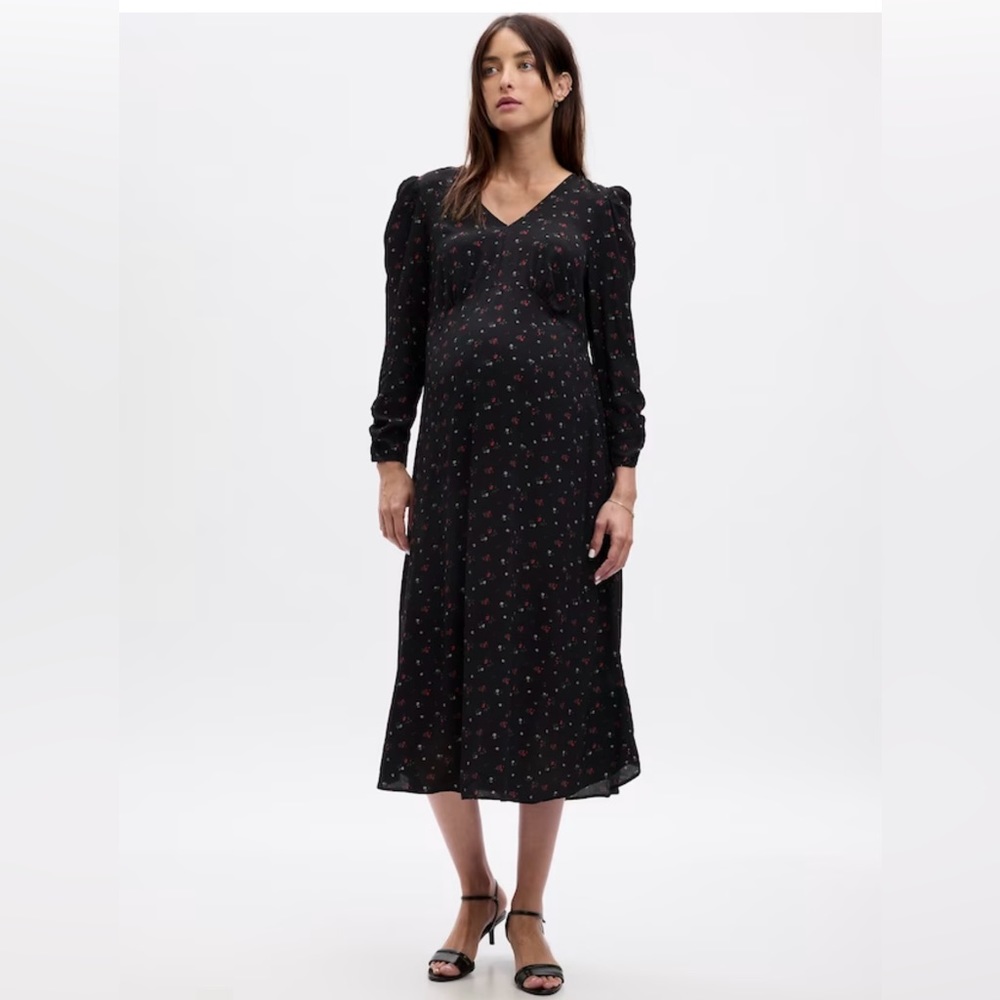 Maternity Puff Sleeve Midi Dress